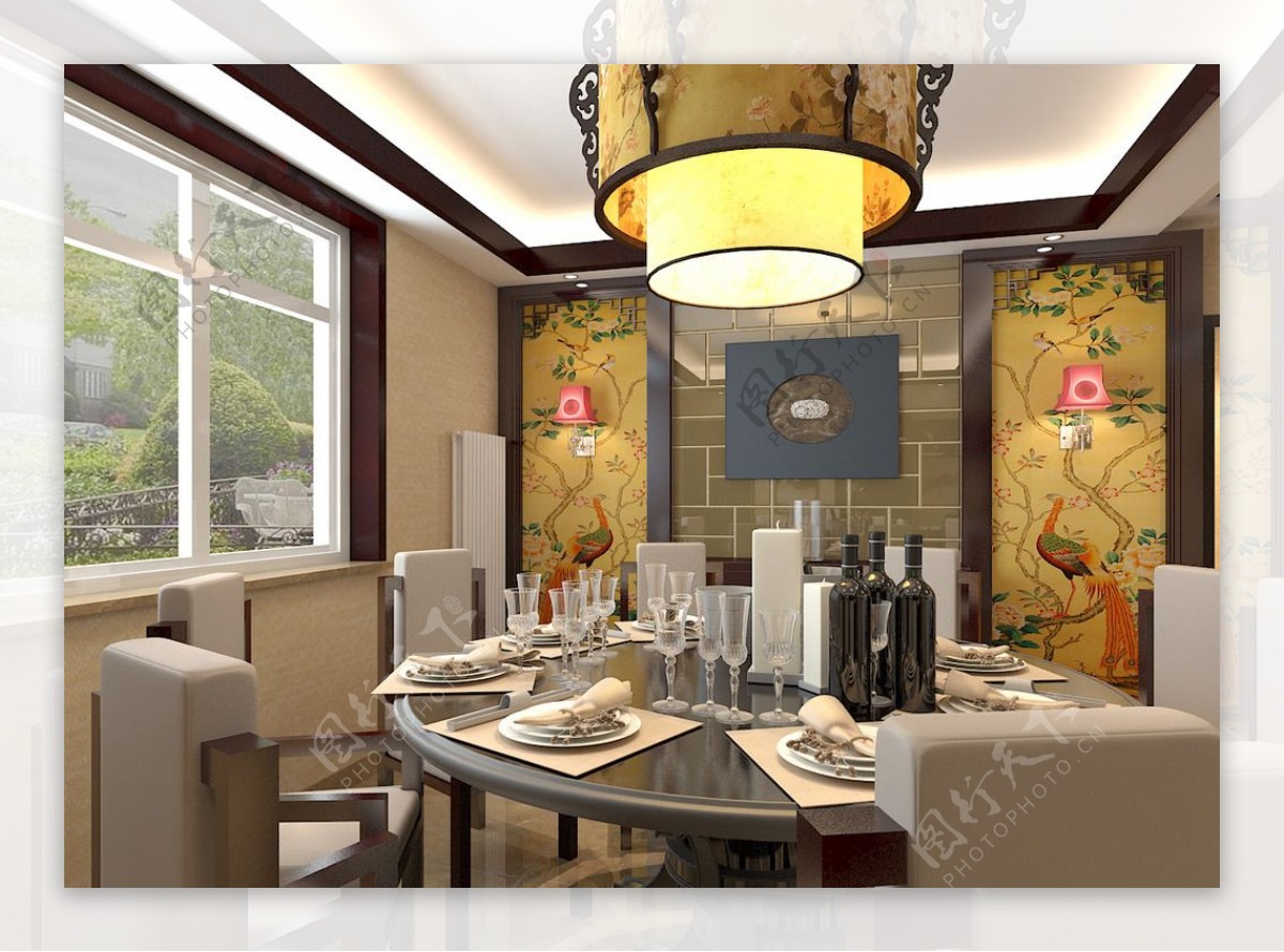 纯中式餐厅效果图图片
