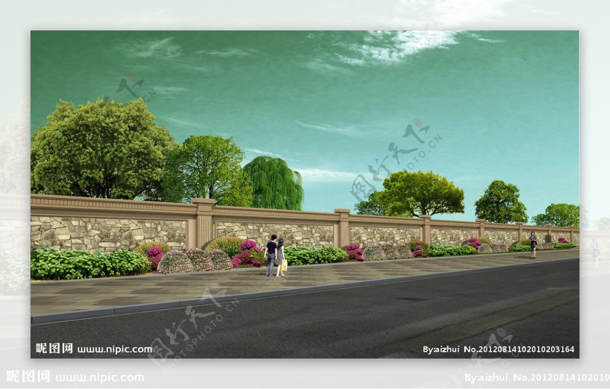 园林景观围墙设计效果图图片