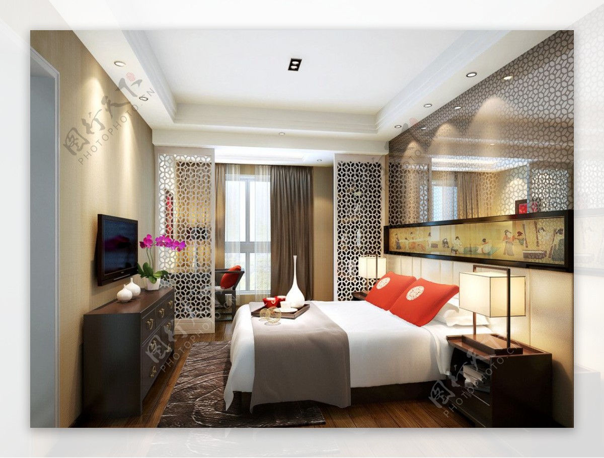 新中式卧室设计效果图图片