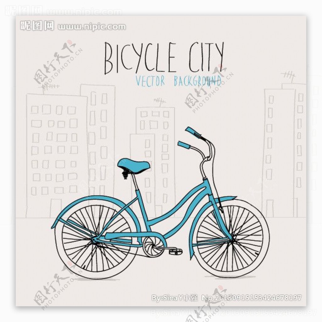 自行车手绘插画矢量素图片