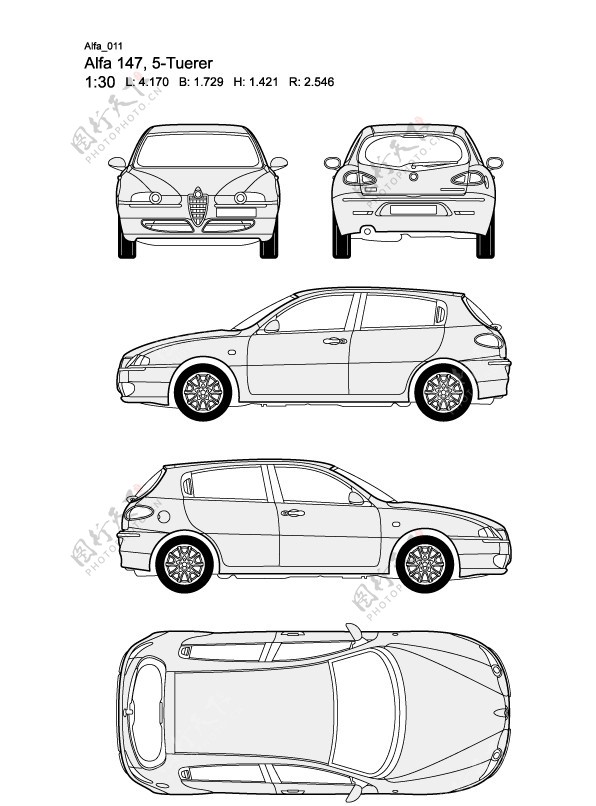 阿尔法Alfa1475Tuerer款汽车线稿图片