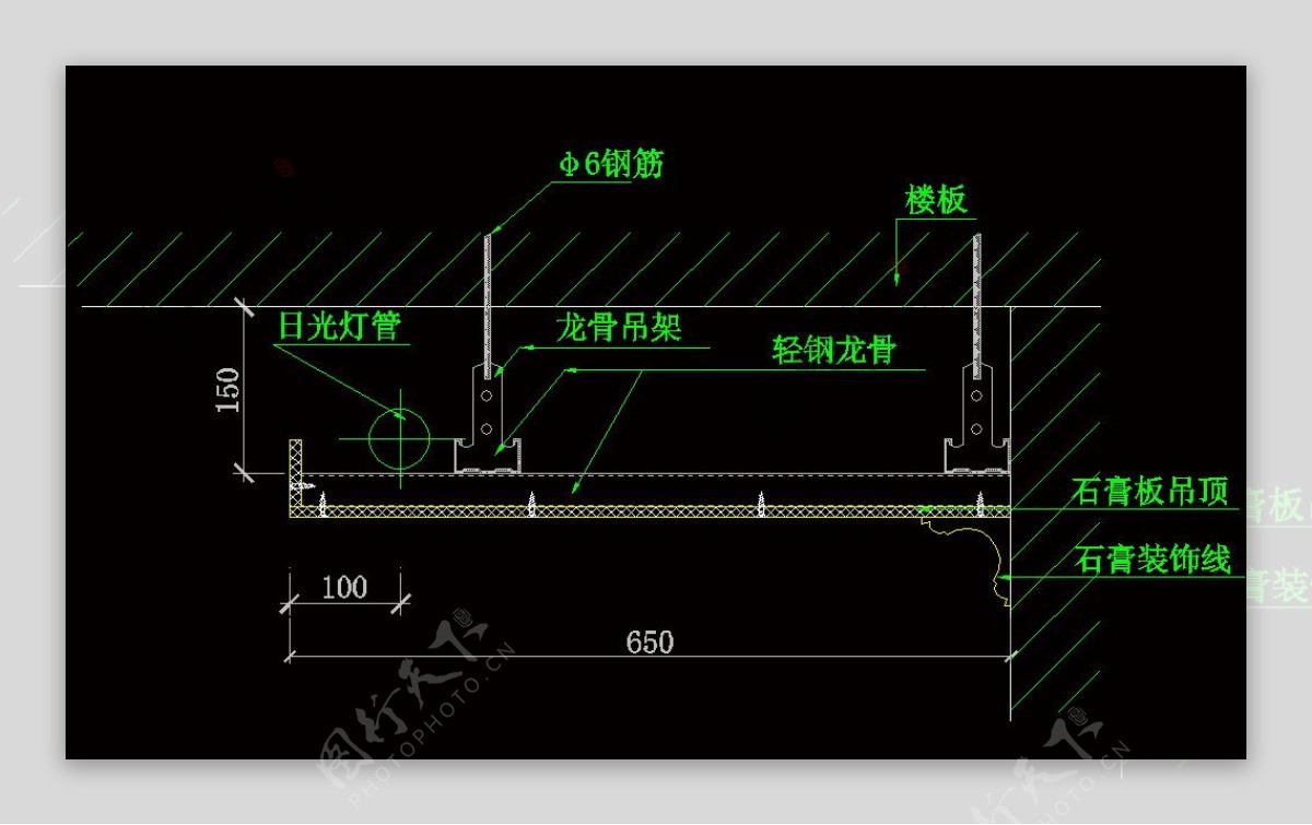 轻钢龙骨顶石膏线剖面图片