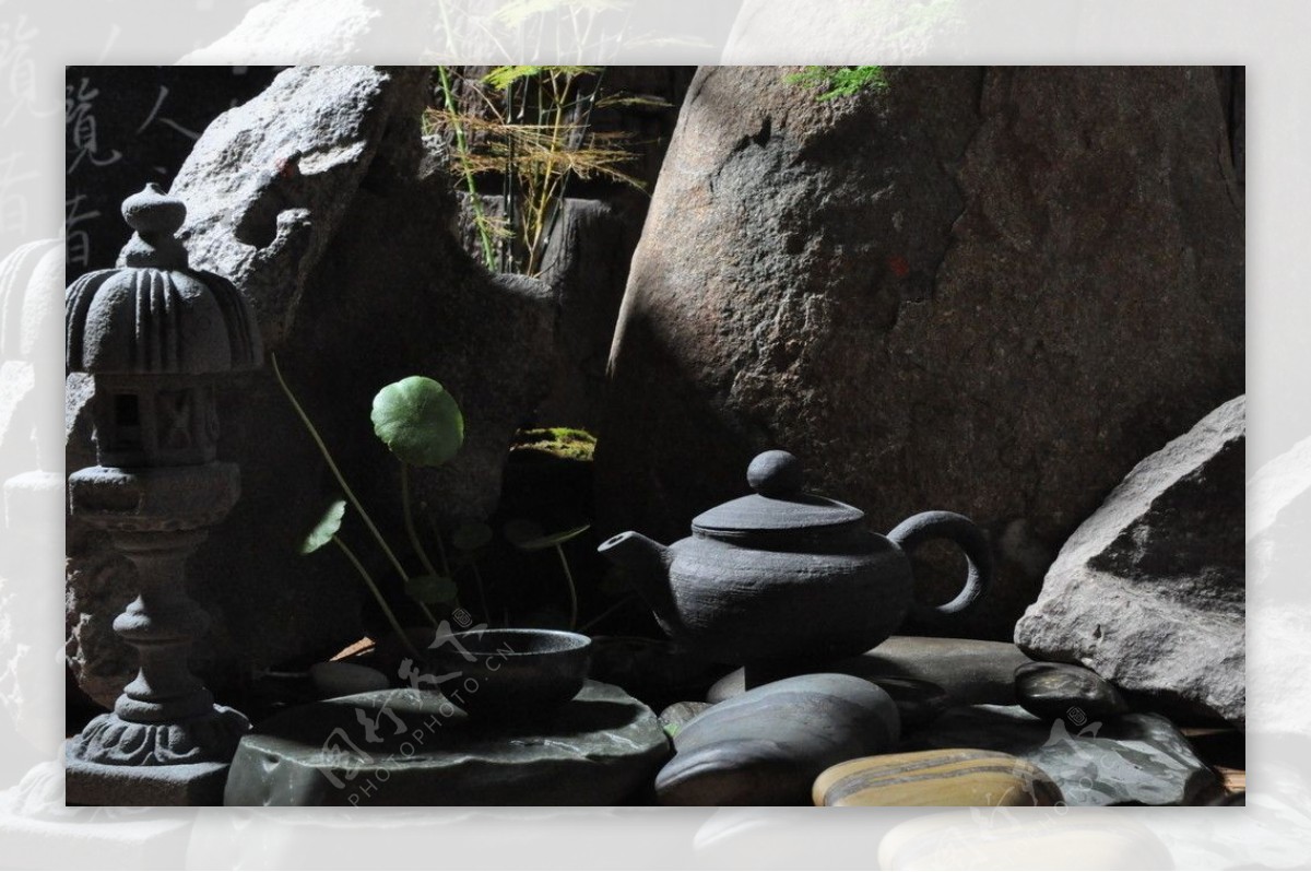 石雕茶艺文化摄影亭子茶具图片