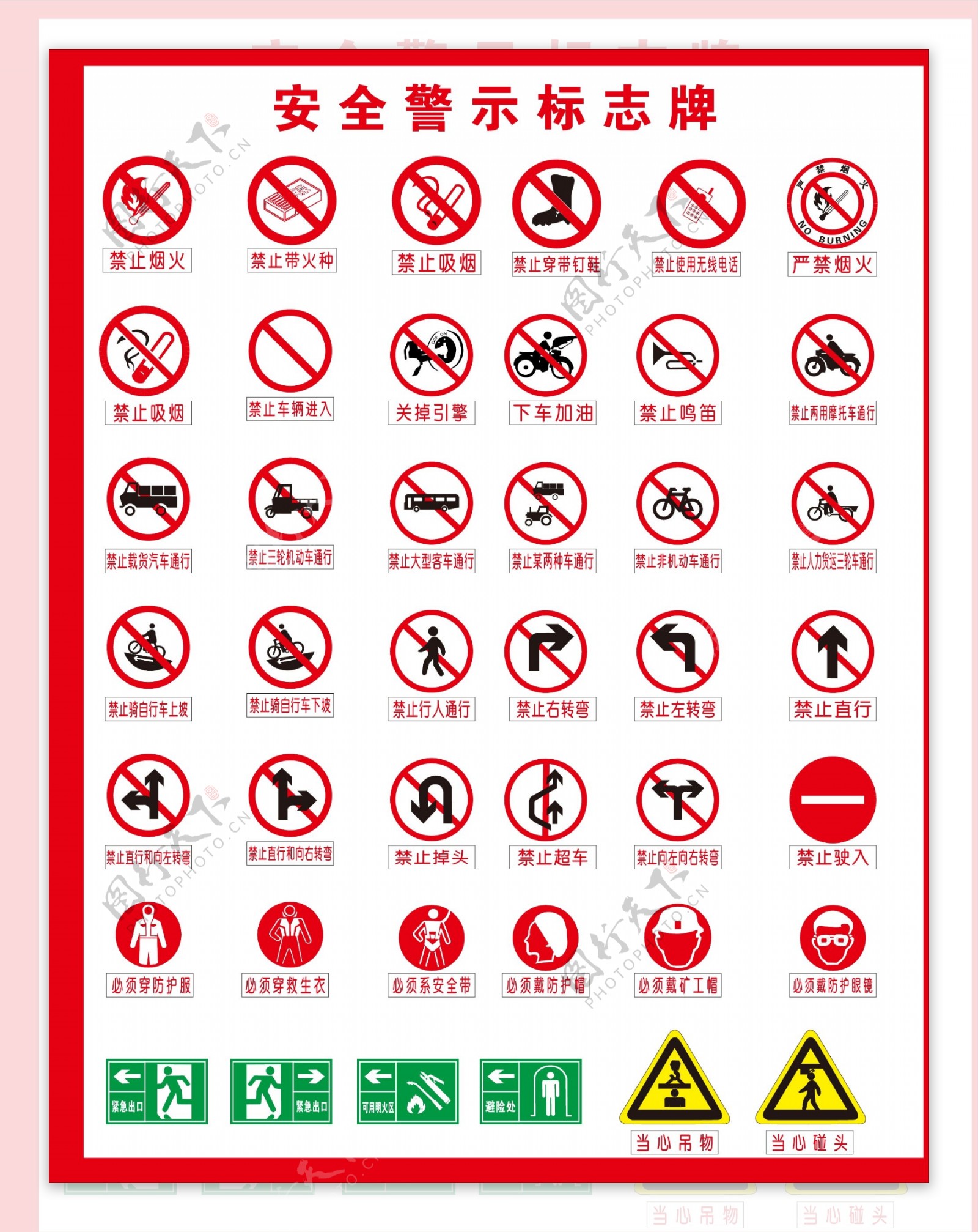 各种安全警示标志牌矢量素材图片