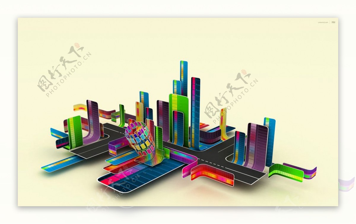城市音乐色彩绚烂3D三维立体科幻广告电脑设计图片