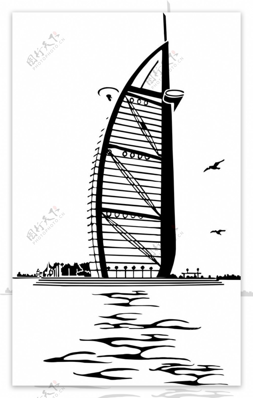 迪拜帆船酒店剪影图图片