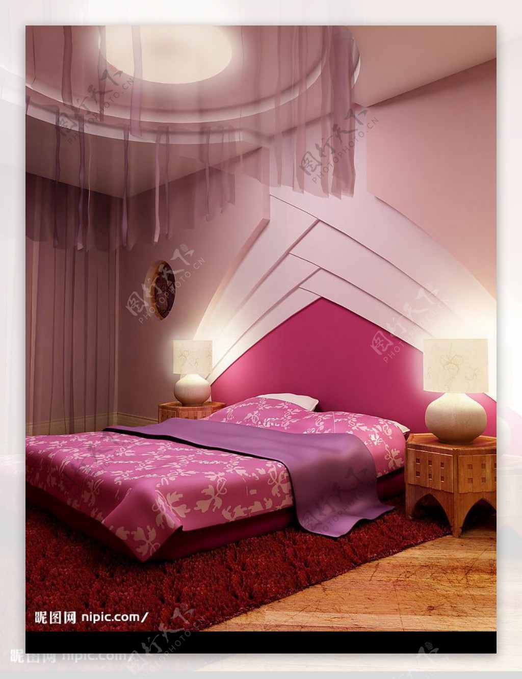 紫色调温馨房间图片