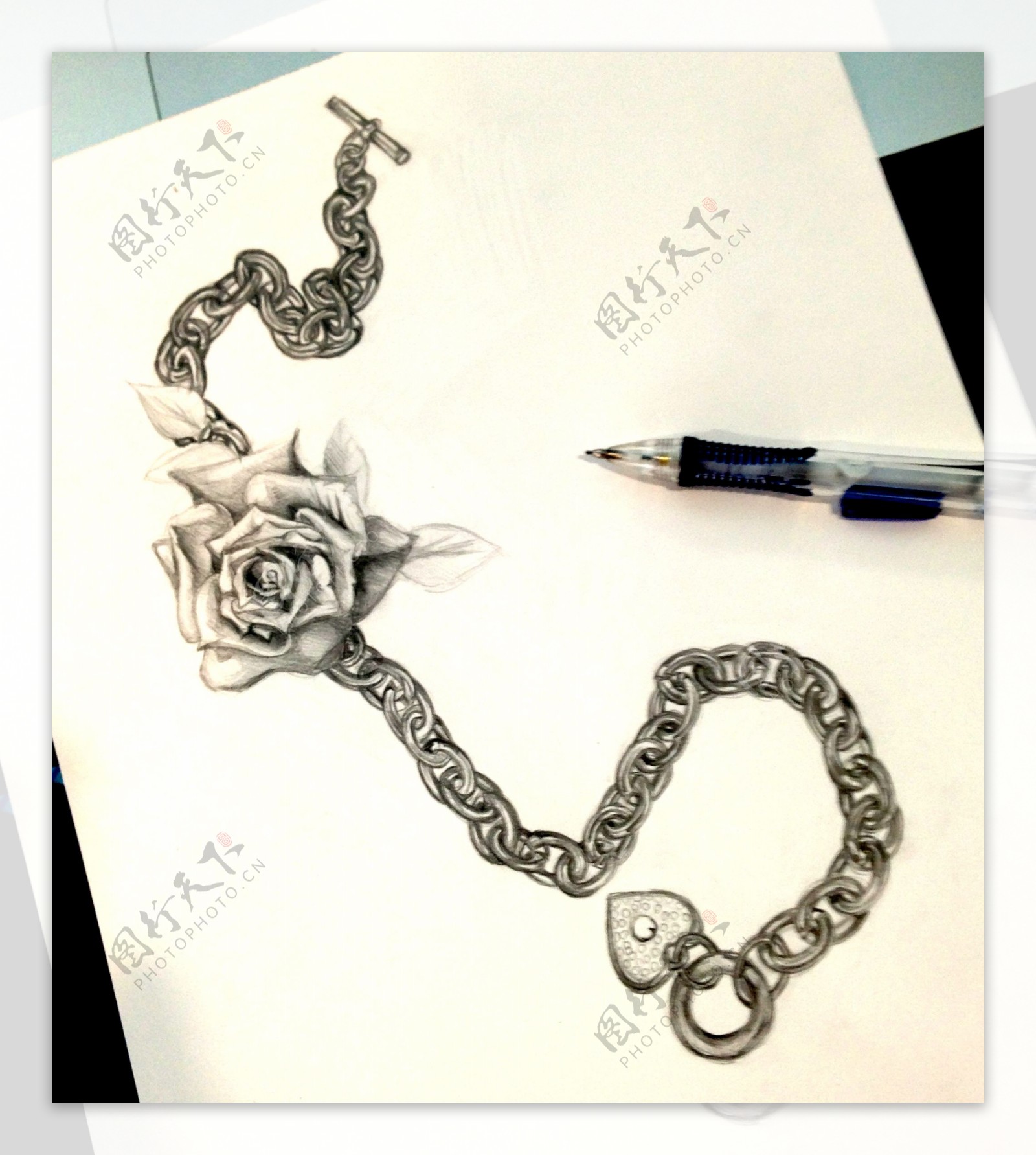 玫瑰锁链插画图片