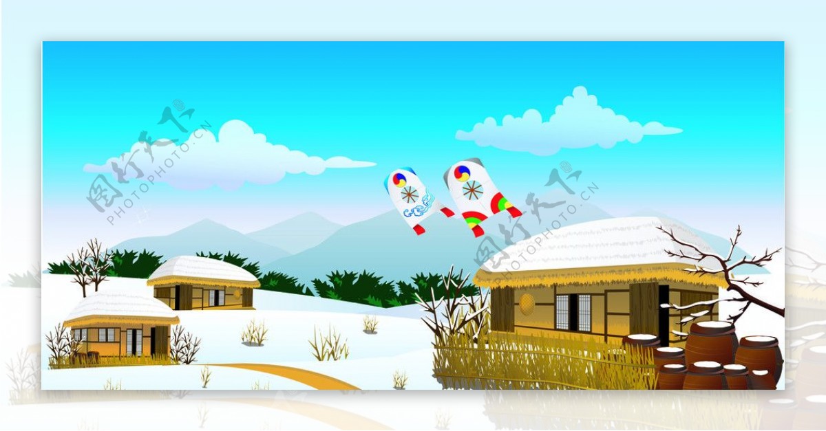 丰收年雪景下雪风筝房子图片