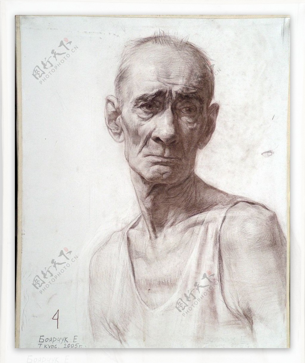 俄罗斯列宾美术学院素描男老年头像图片