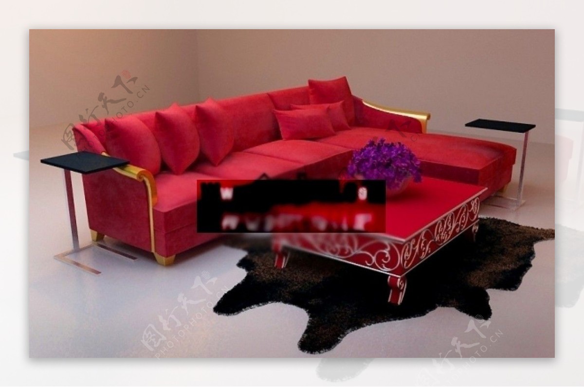 大红色宝洋L型沙发图片