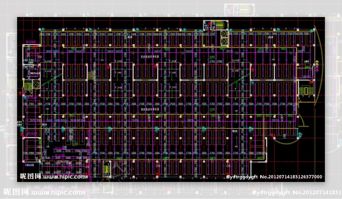 停车库七层给排水消防平面图片