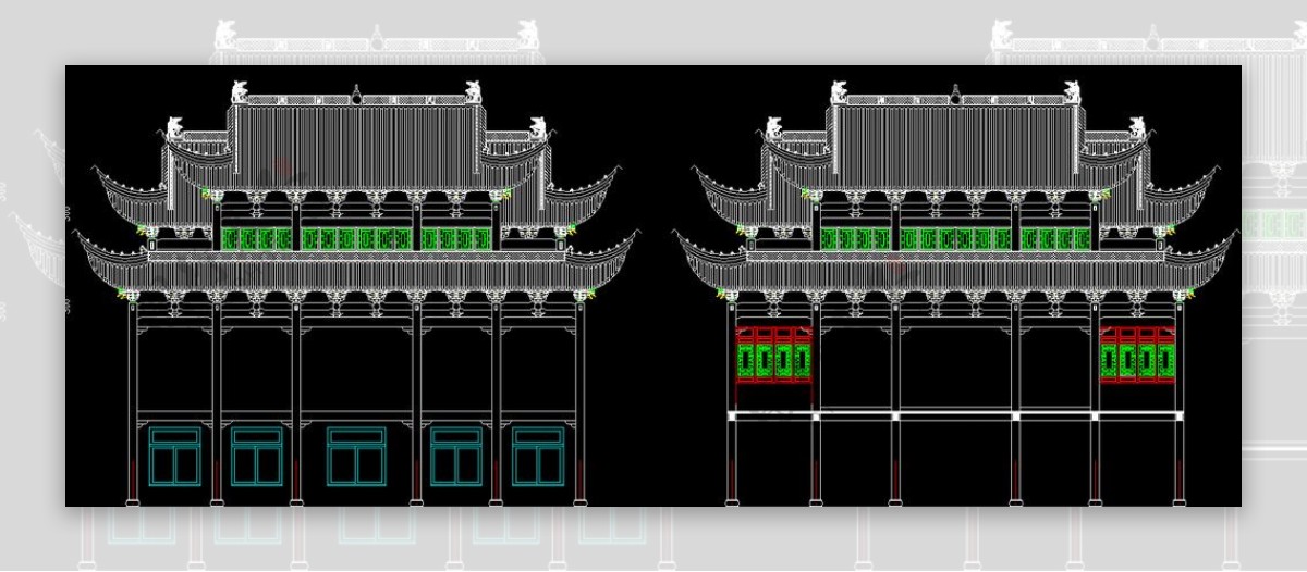 古建筑祠堂戏台立剖面图片