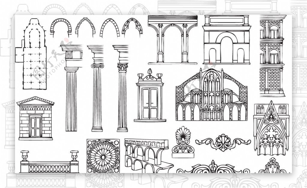 欧式柱体拱形建筑图片