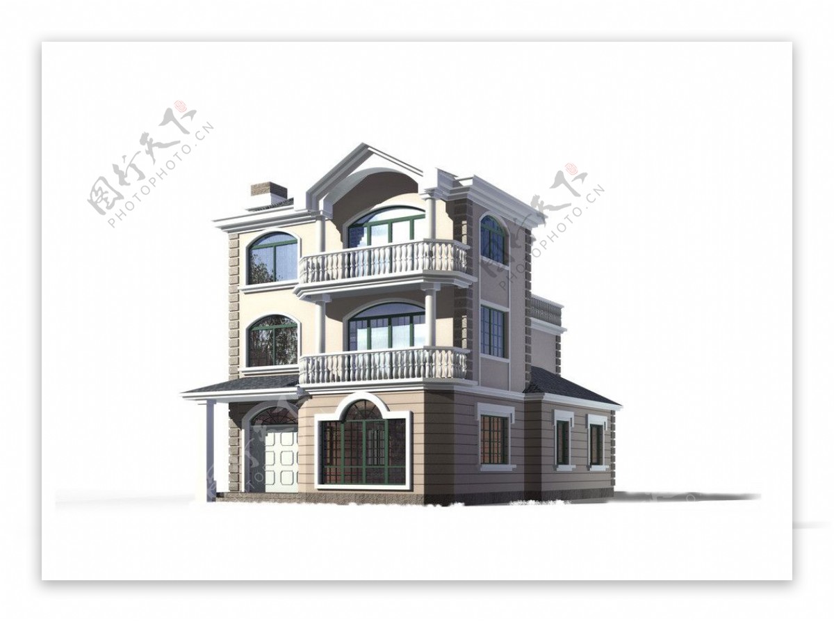 欧式坡屋面三层别墅模型图片