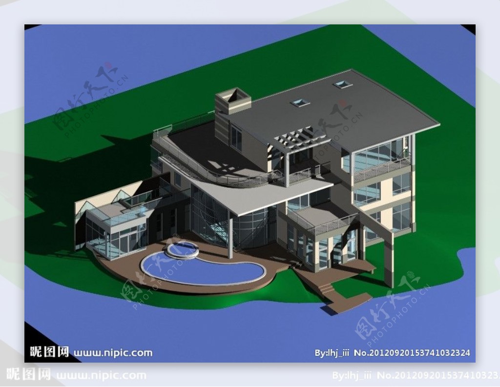 带游泳池的现代风格别墅模型图片