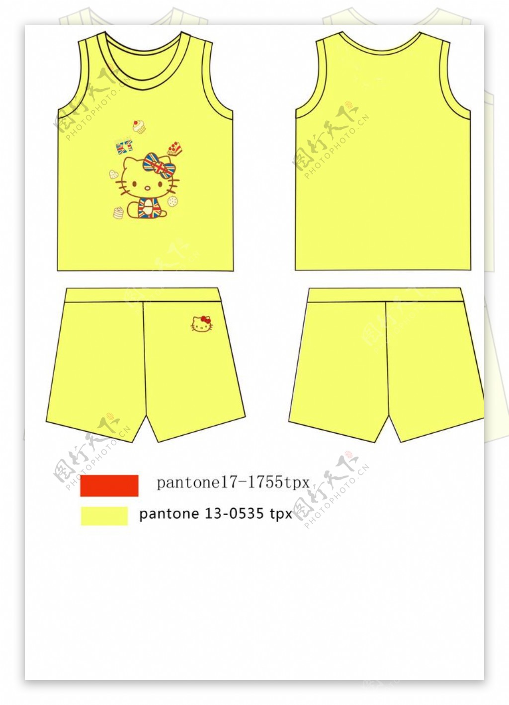 黄色卡通猫咪儿童短袖模板图片