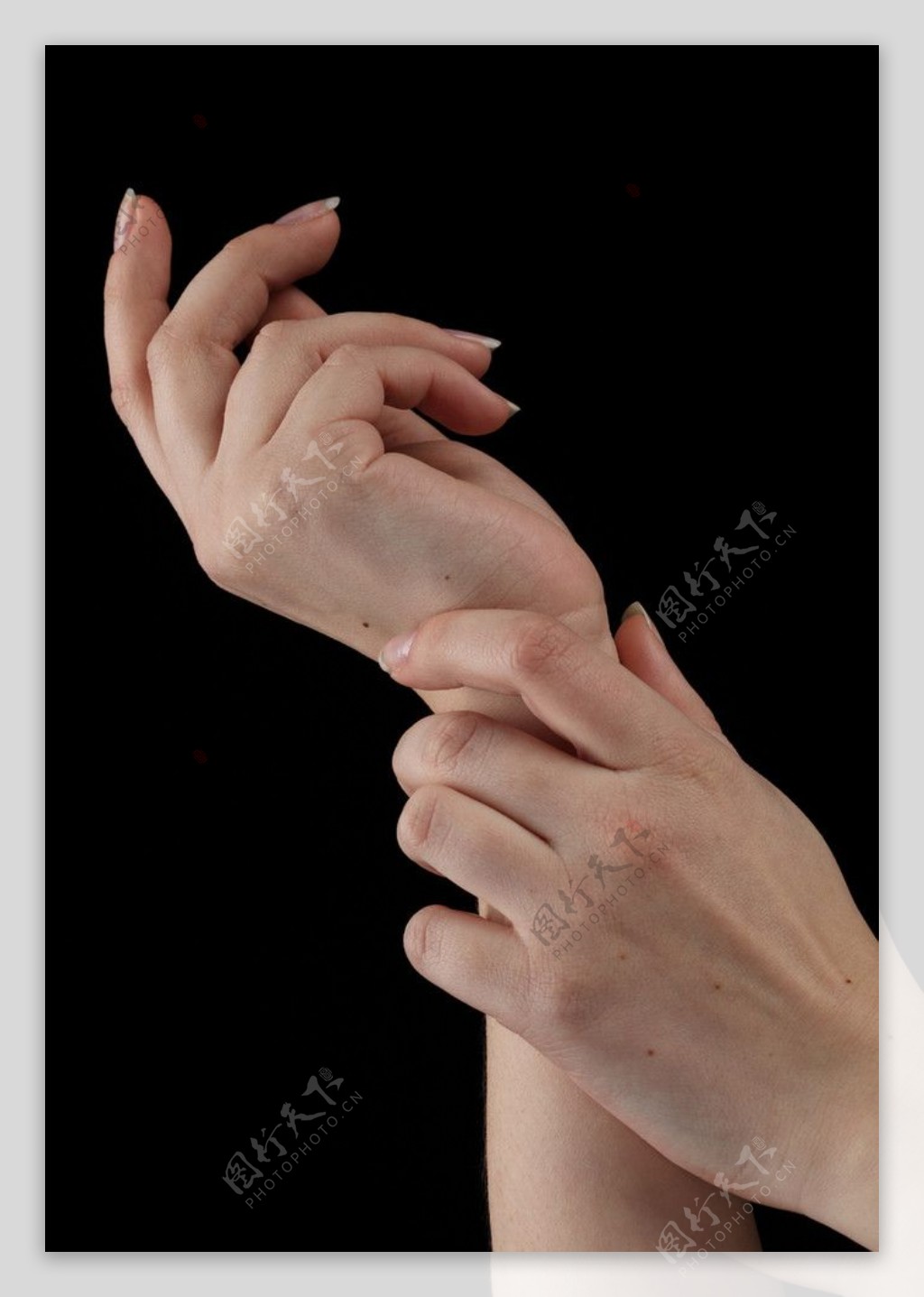 两只手伸向彼此手心向着手心行为艺术作品黑色手表