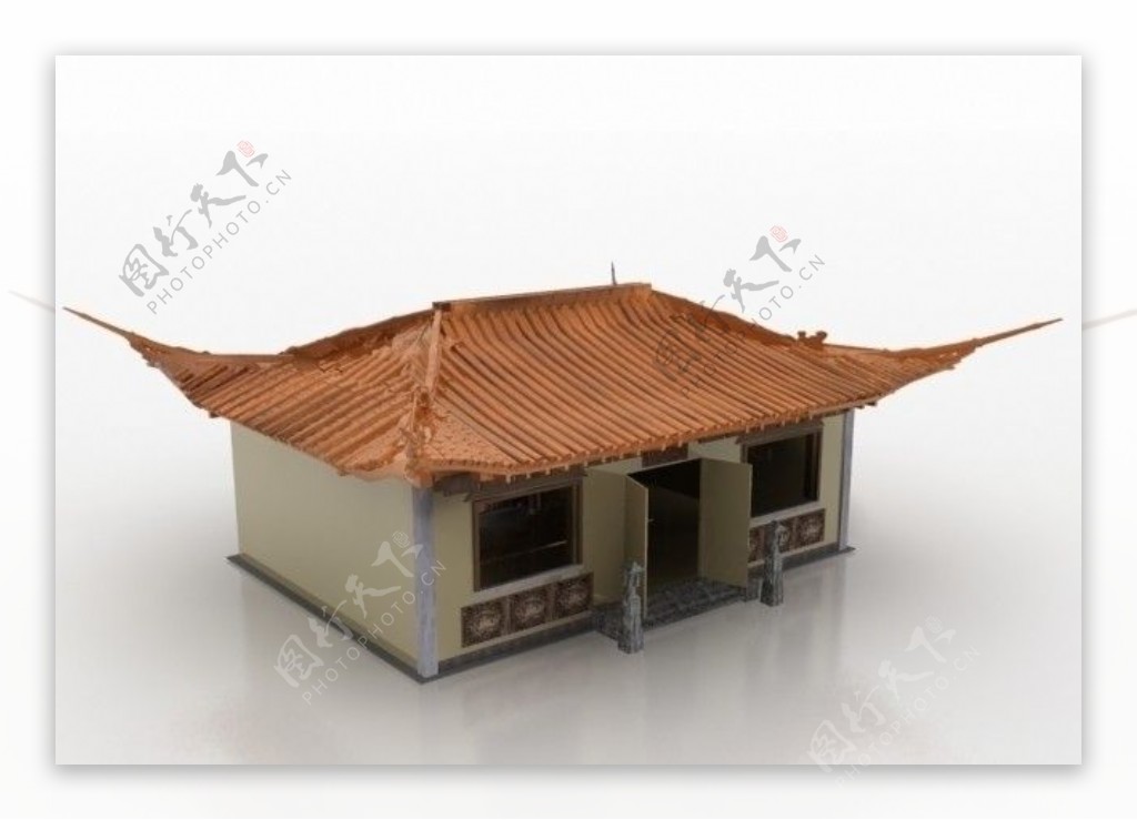 中式琉璃瓦单体建筑模型图片