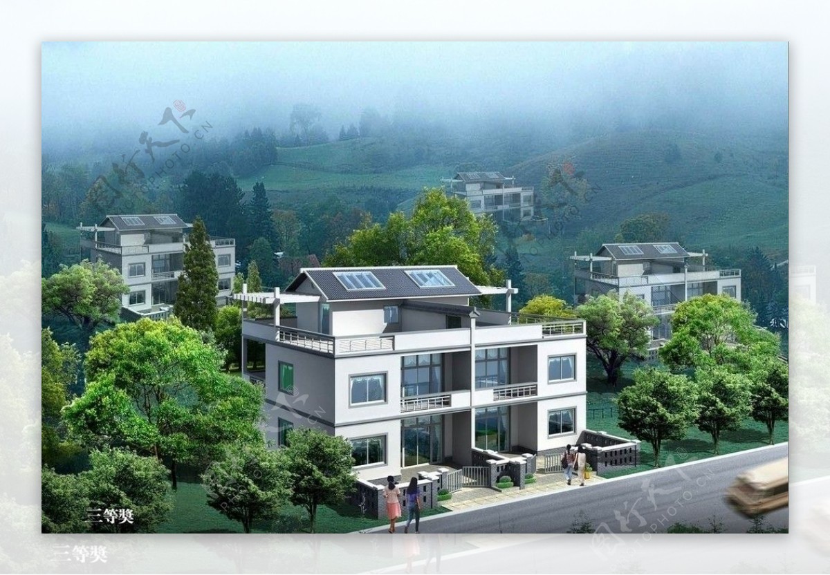 QH4007新中式四层豪华别墅设计图纸大型大气农村自建带阳台样图效果图 - 青禾乡墅科技