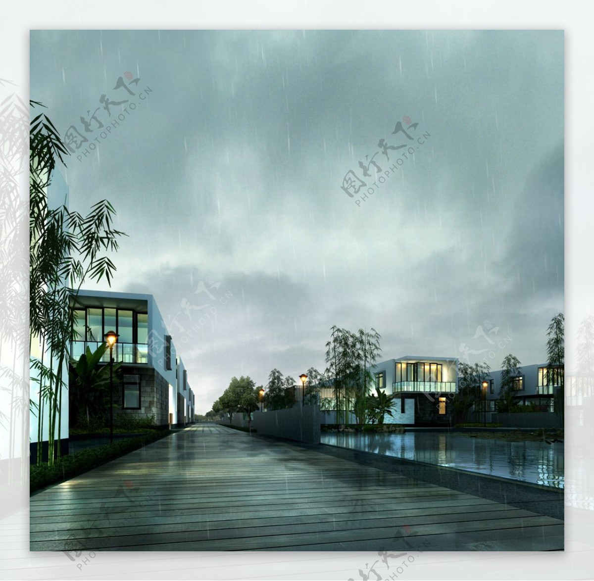 别墅雨景环境设计图片