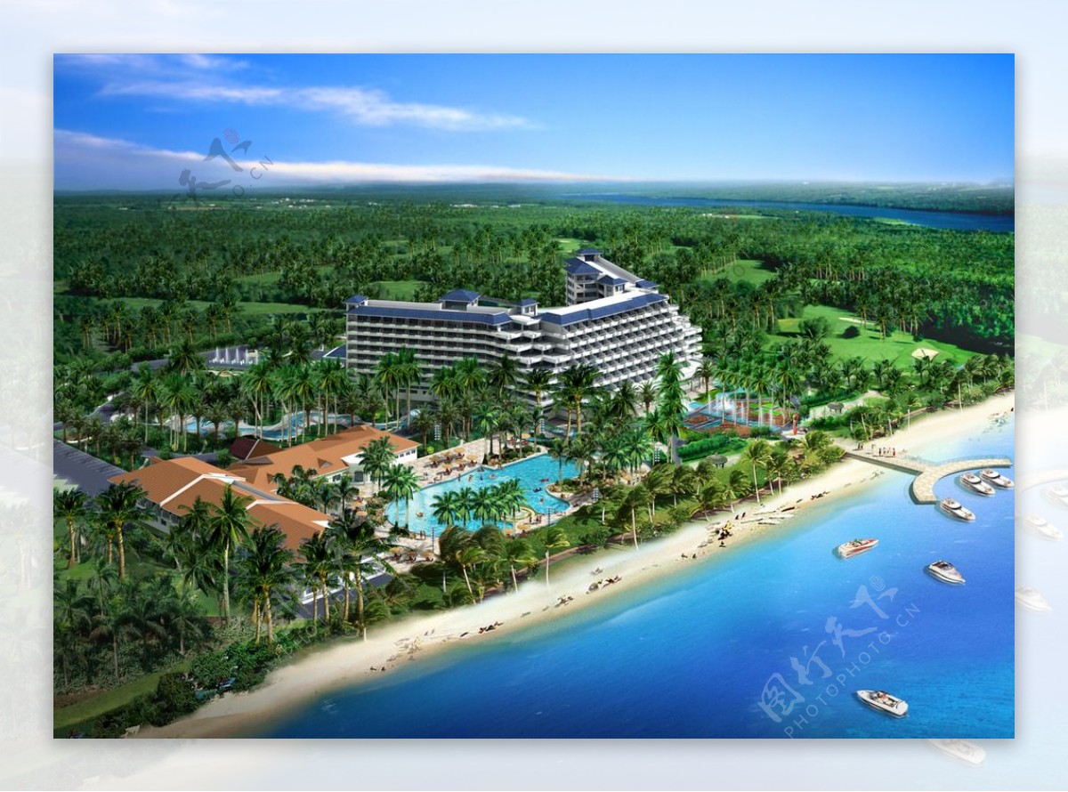 海滩度假酒店鸟瞰图图片