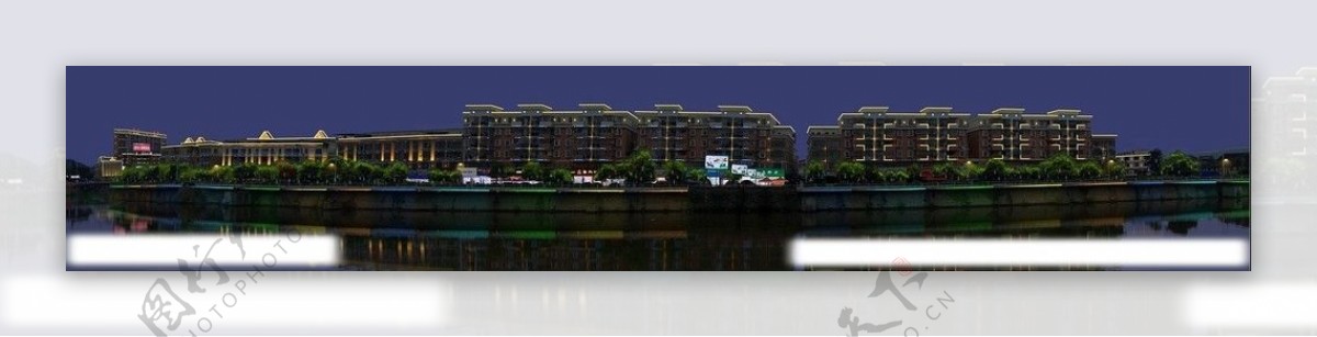 沿江河岸建筑群夜景亮化图片
