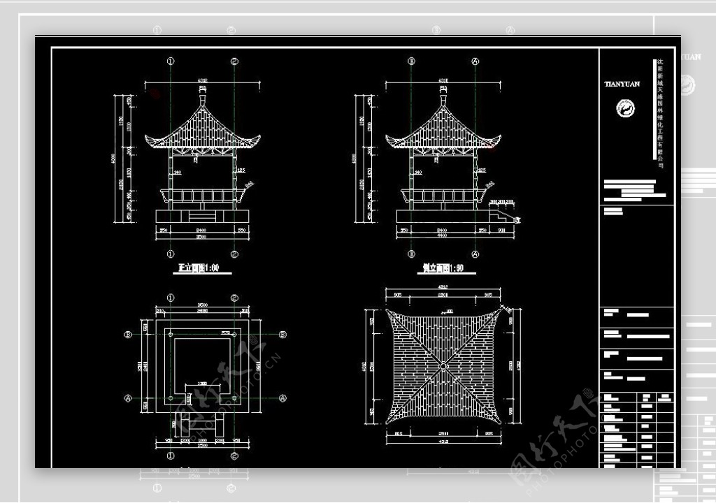 塑竹凉亭cad施工图图片