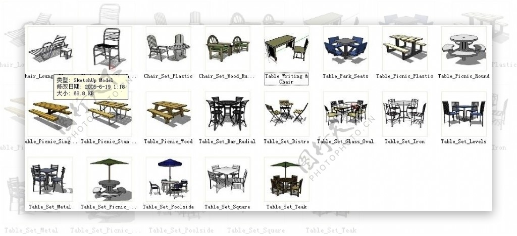 各种园林室内的配景桌椅模型图片