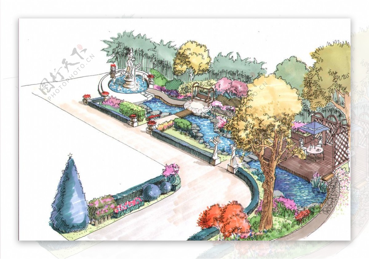 别墅花园手绘设计图图片