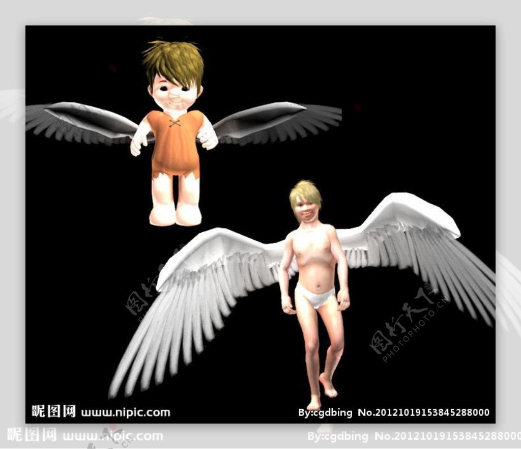 两个天使带骨骼模型图片