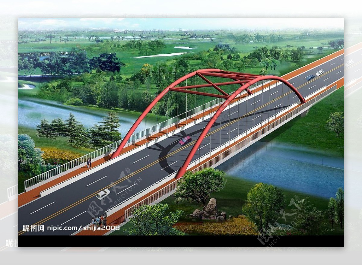 110下承式钢管拱桥景观效果图图片