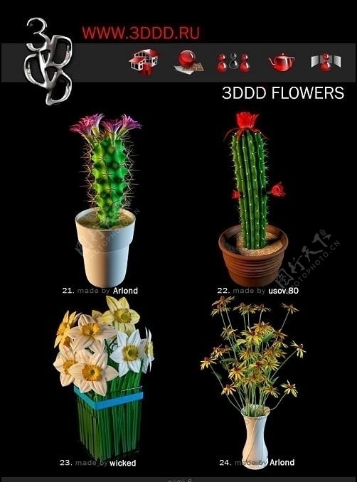 3dddFlowers盆栽花卉max模型21一24图片