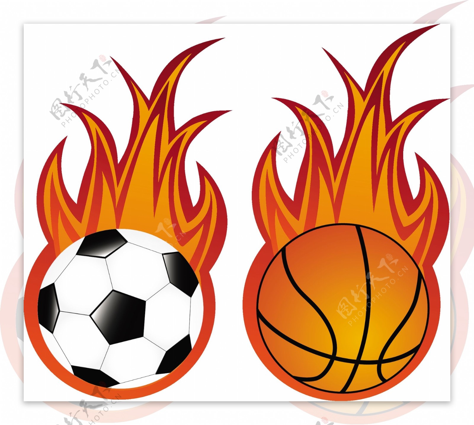 火焰足球与篮球矢量素材图片