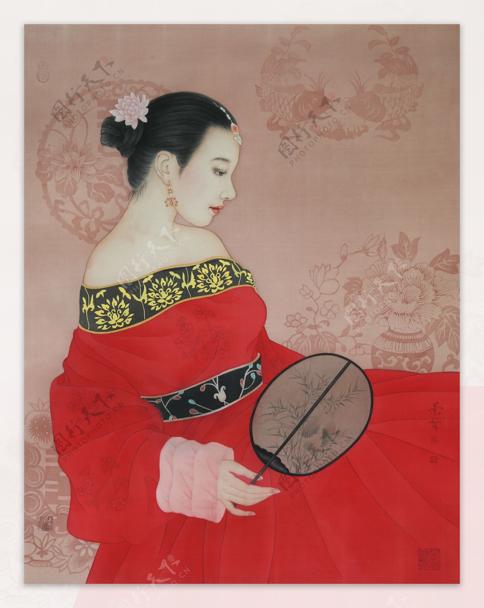 中国画工笔画古代侍女图片