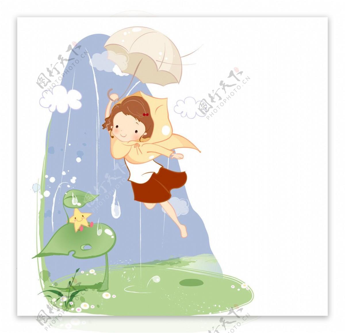 撑雨伞凌空飞行的女生图片