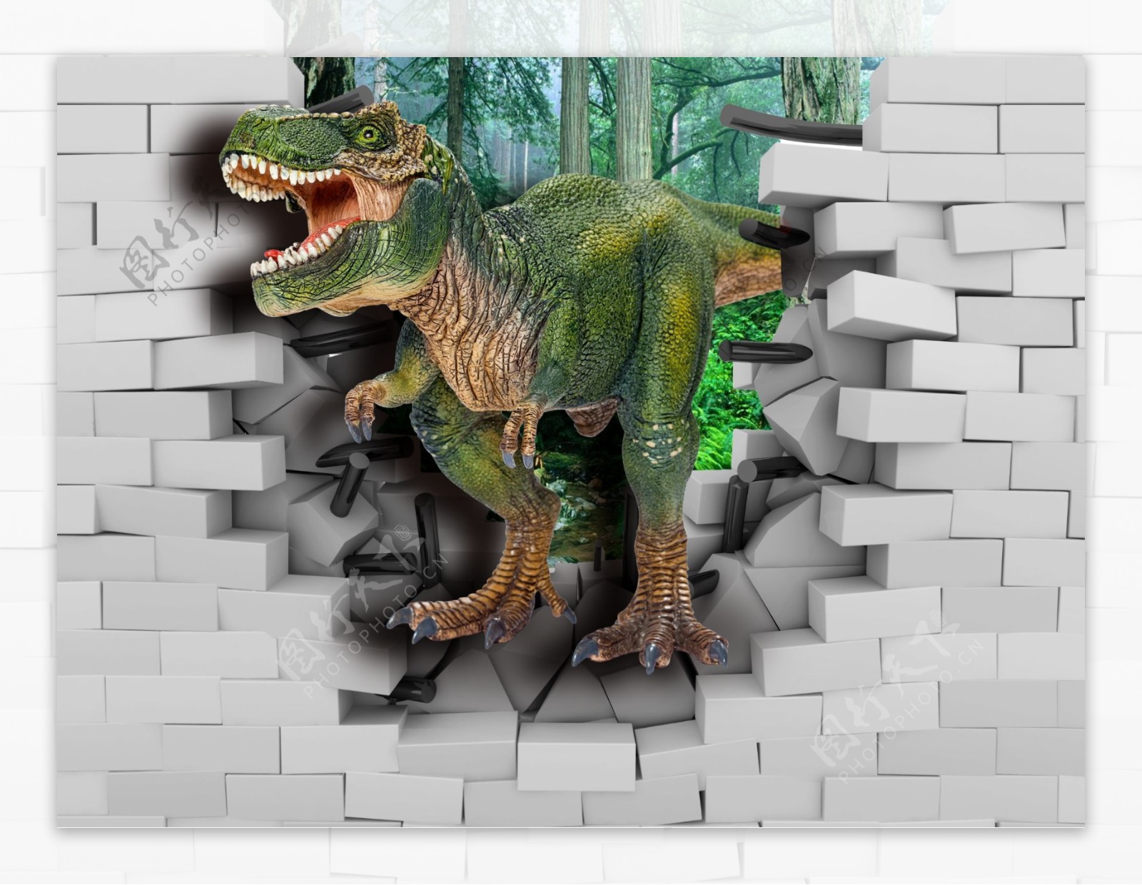 3D恐龙电视背景墙图片