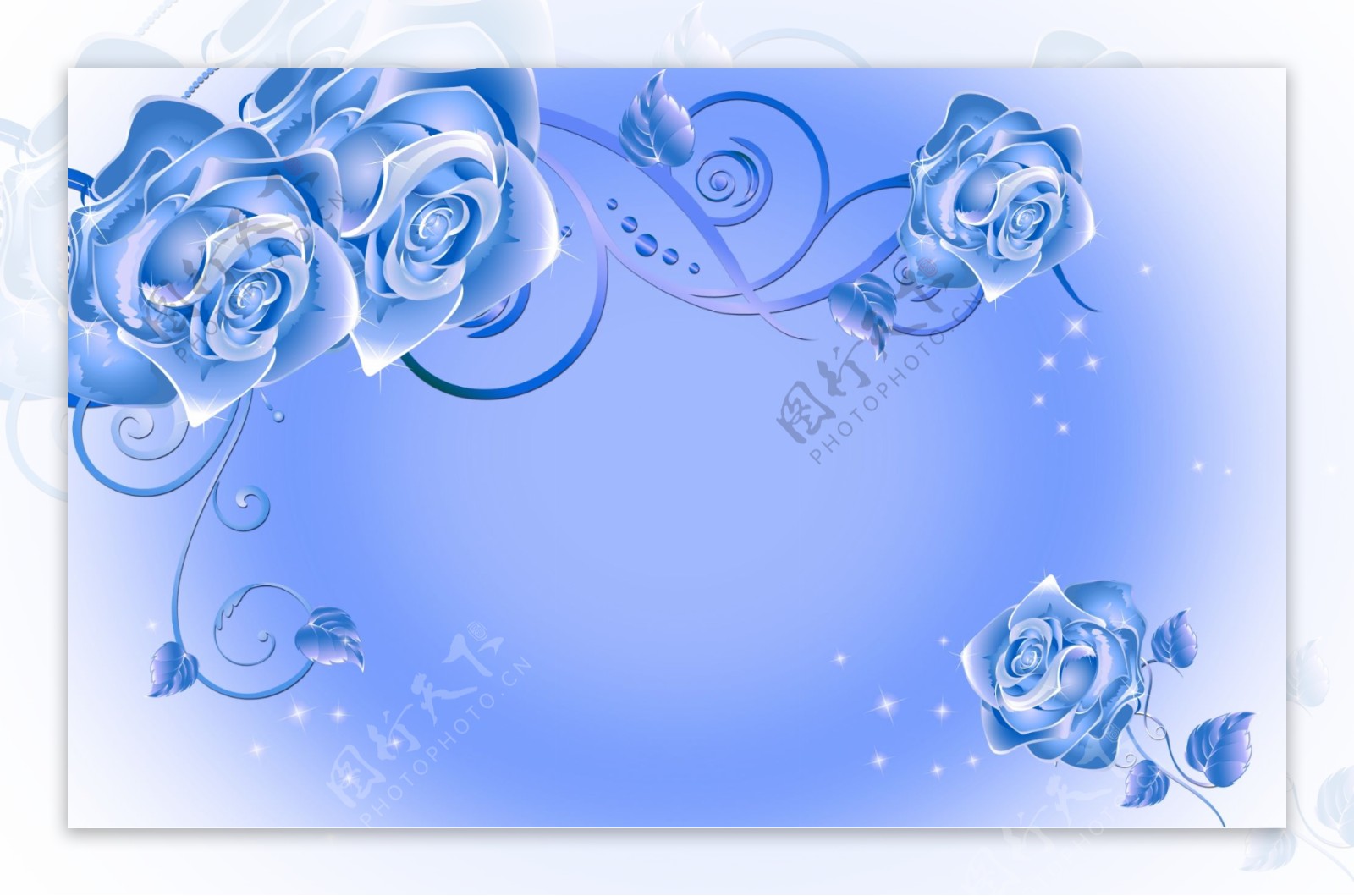 蓝色烂漫玫瑰透明水晶花图片