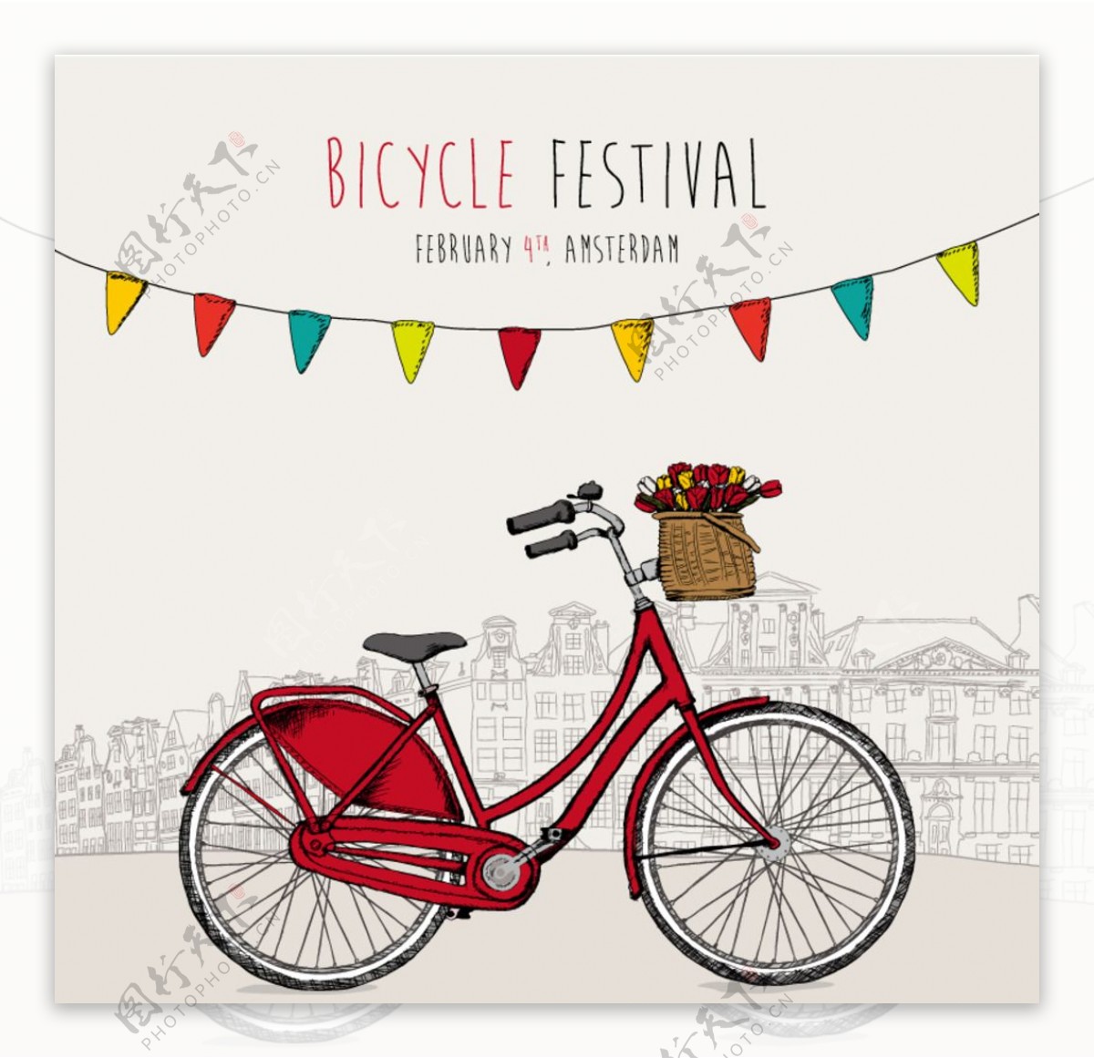 红色自行车插画矢量图图片