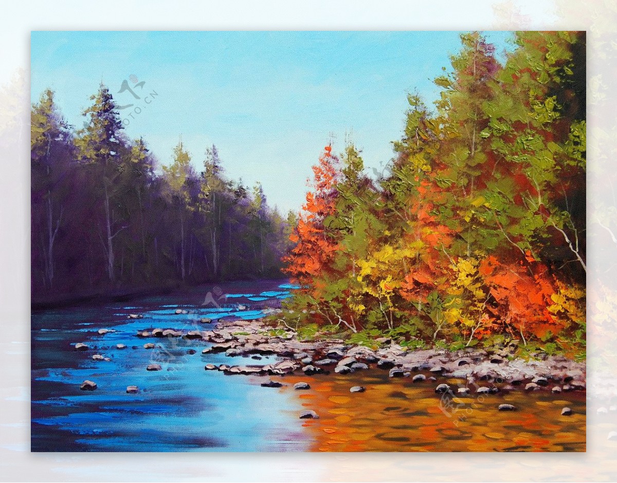 油画蜿蜒的河流图片
