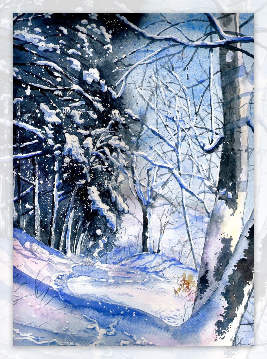 油画冬季森林图片