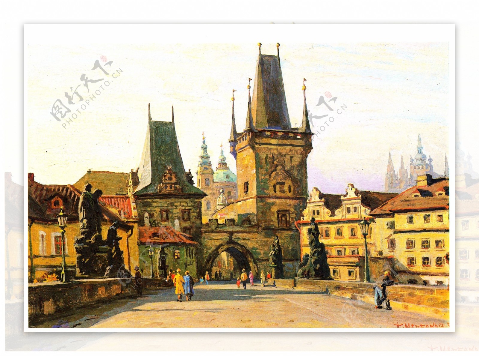 城堡建筑风景油画图片