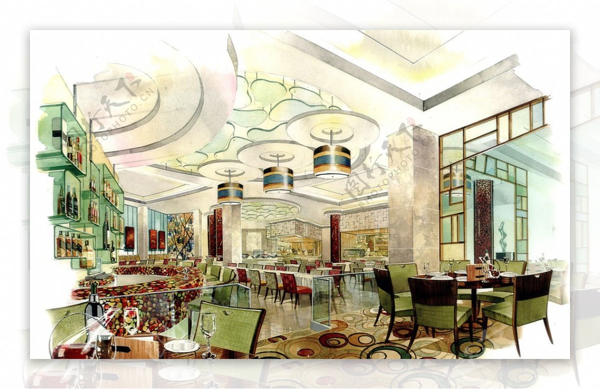 星级酒店咖啡厅手绘效果图图片