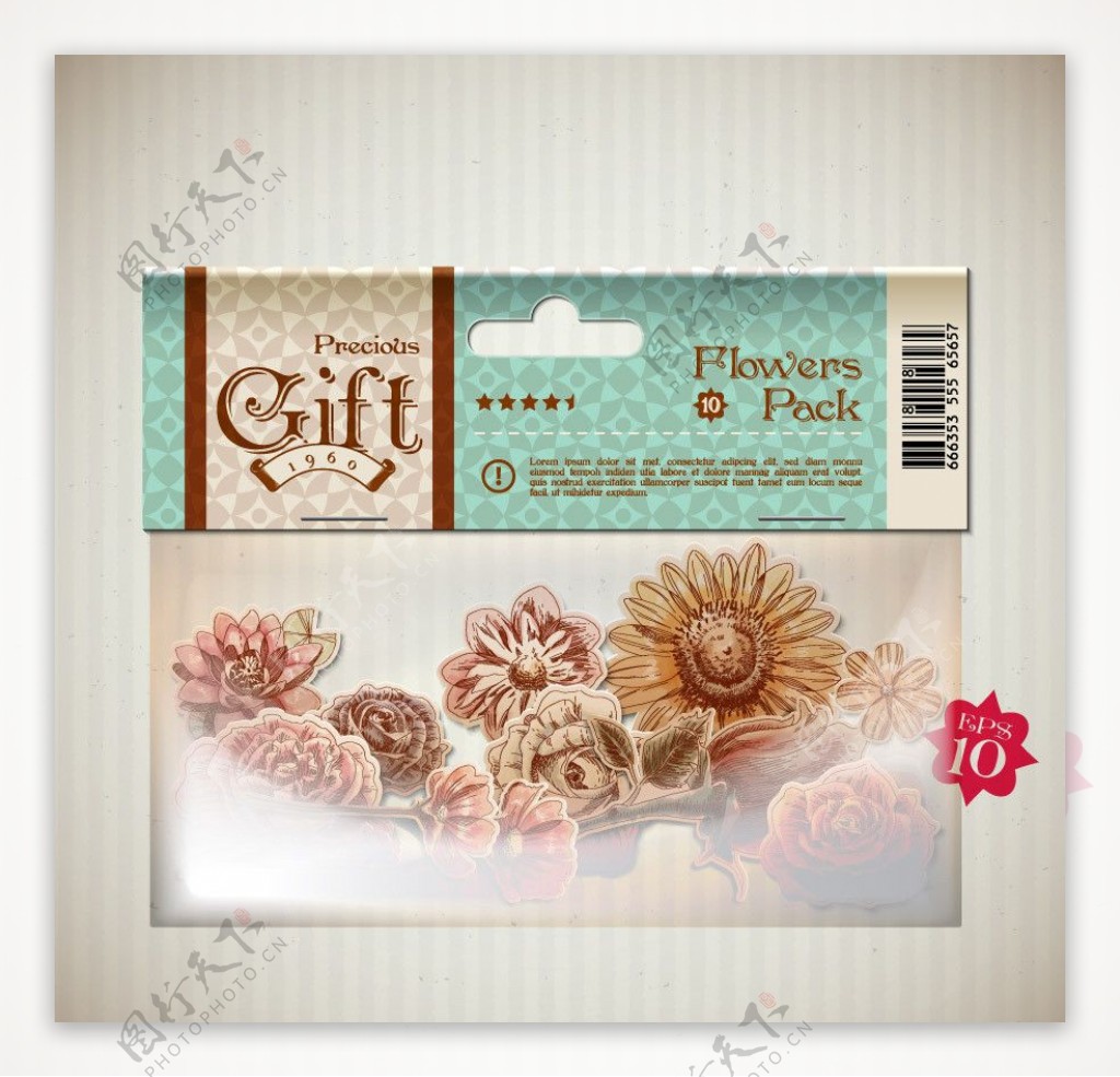 梦幻花纹花朵礼品袋包装设计图片