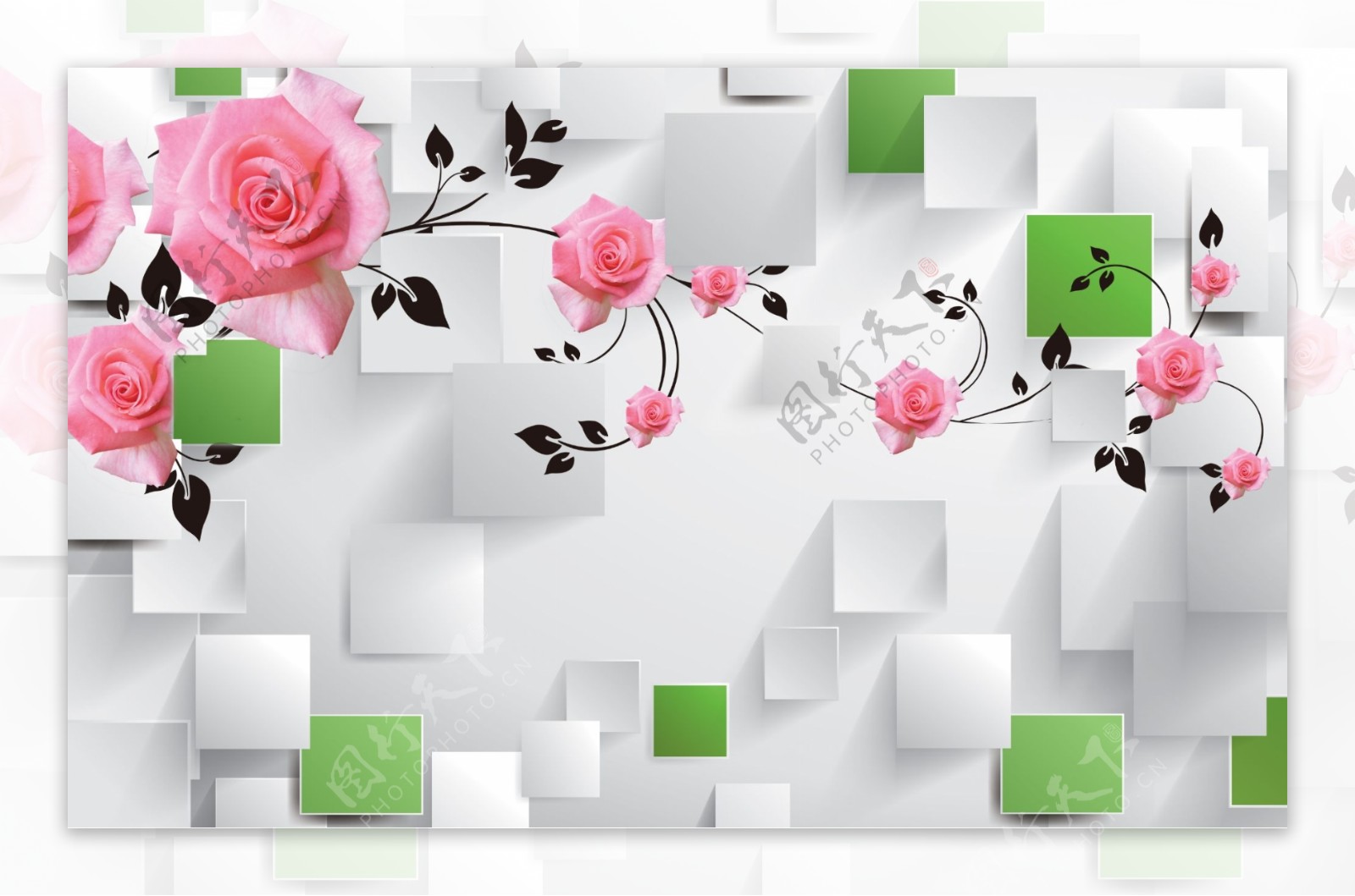 3D玫瑰花背景墙图片