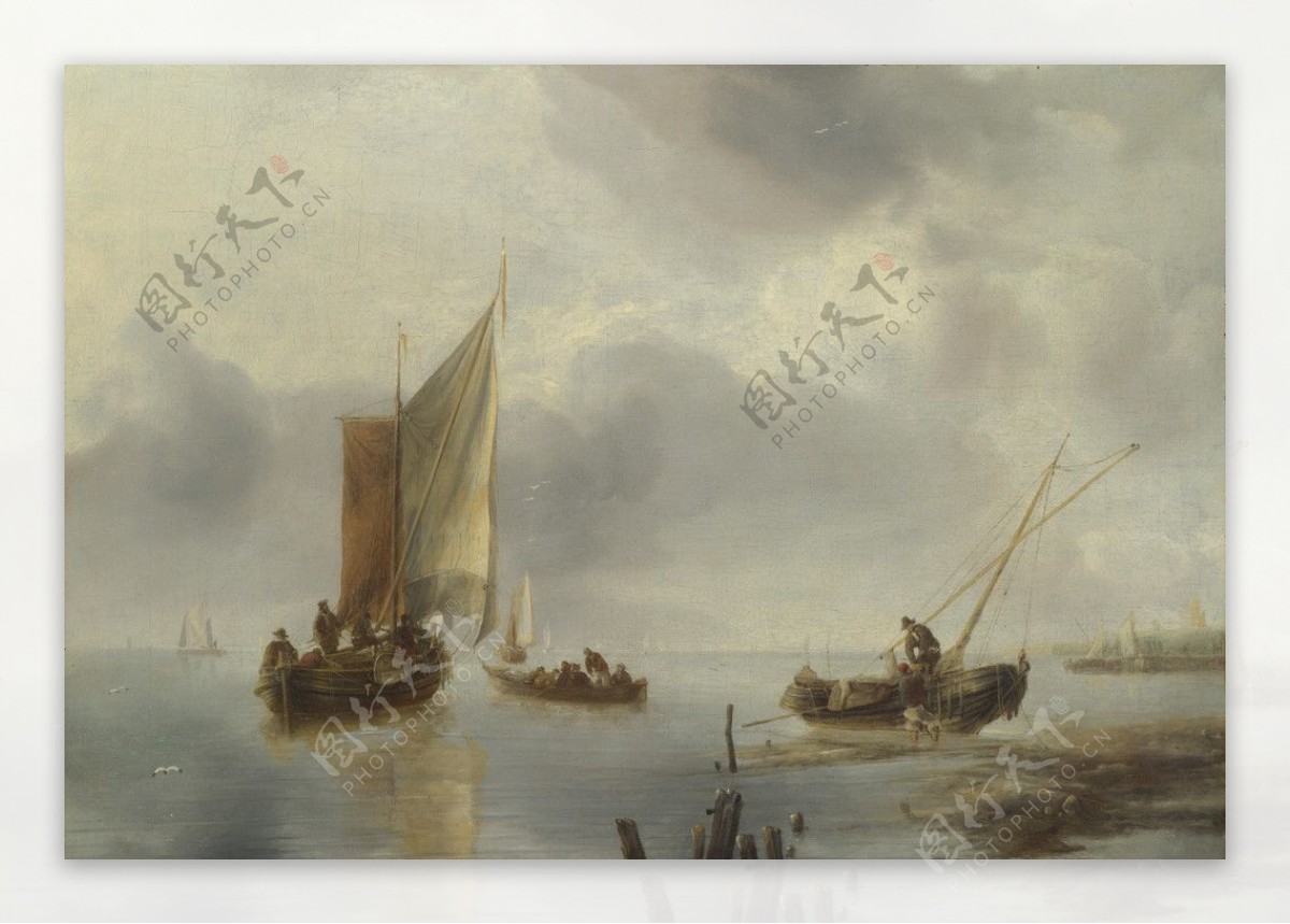 帆船船舶海面油画风景油画图片