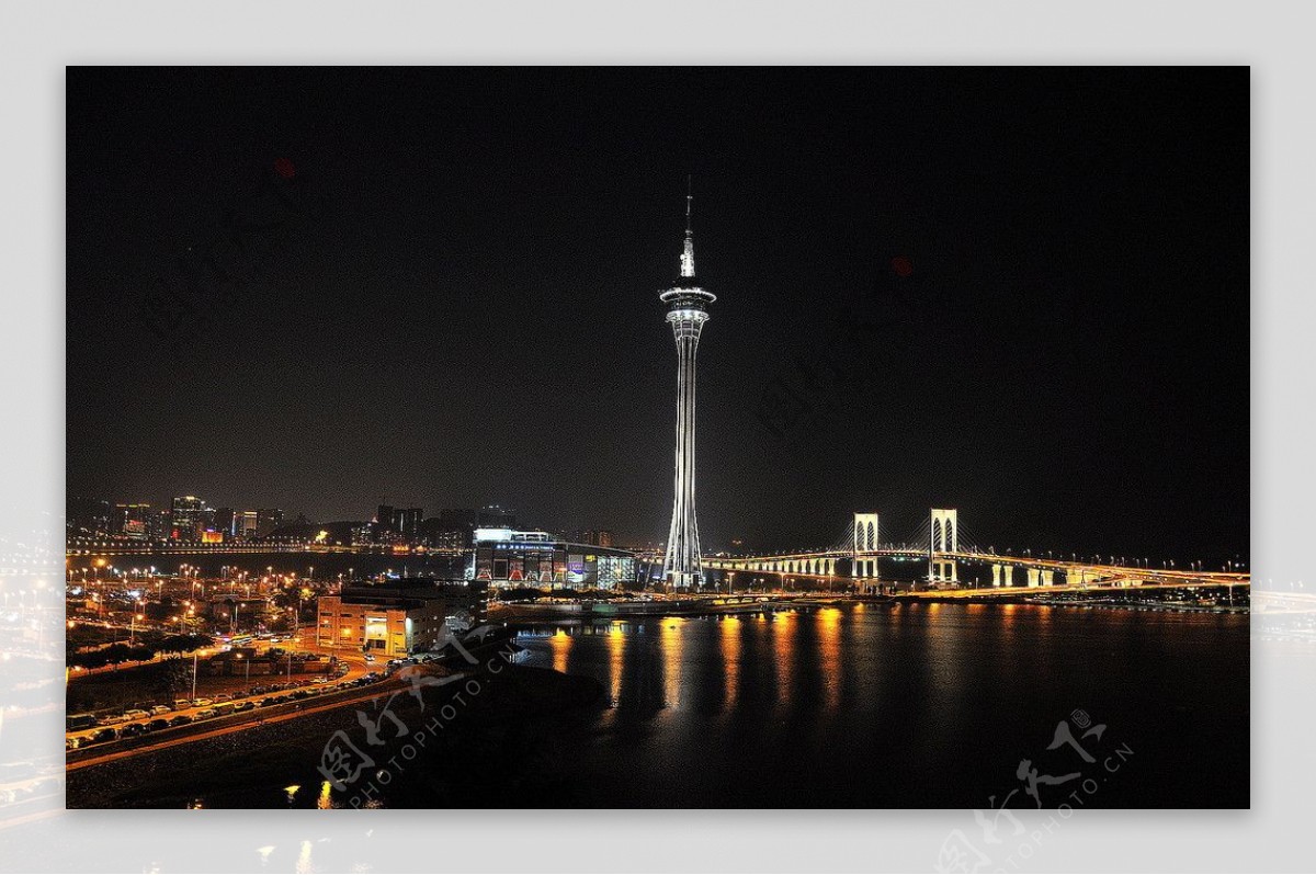 澳门俯视旅游塔澳门大桥夜景图片