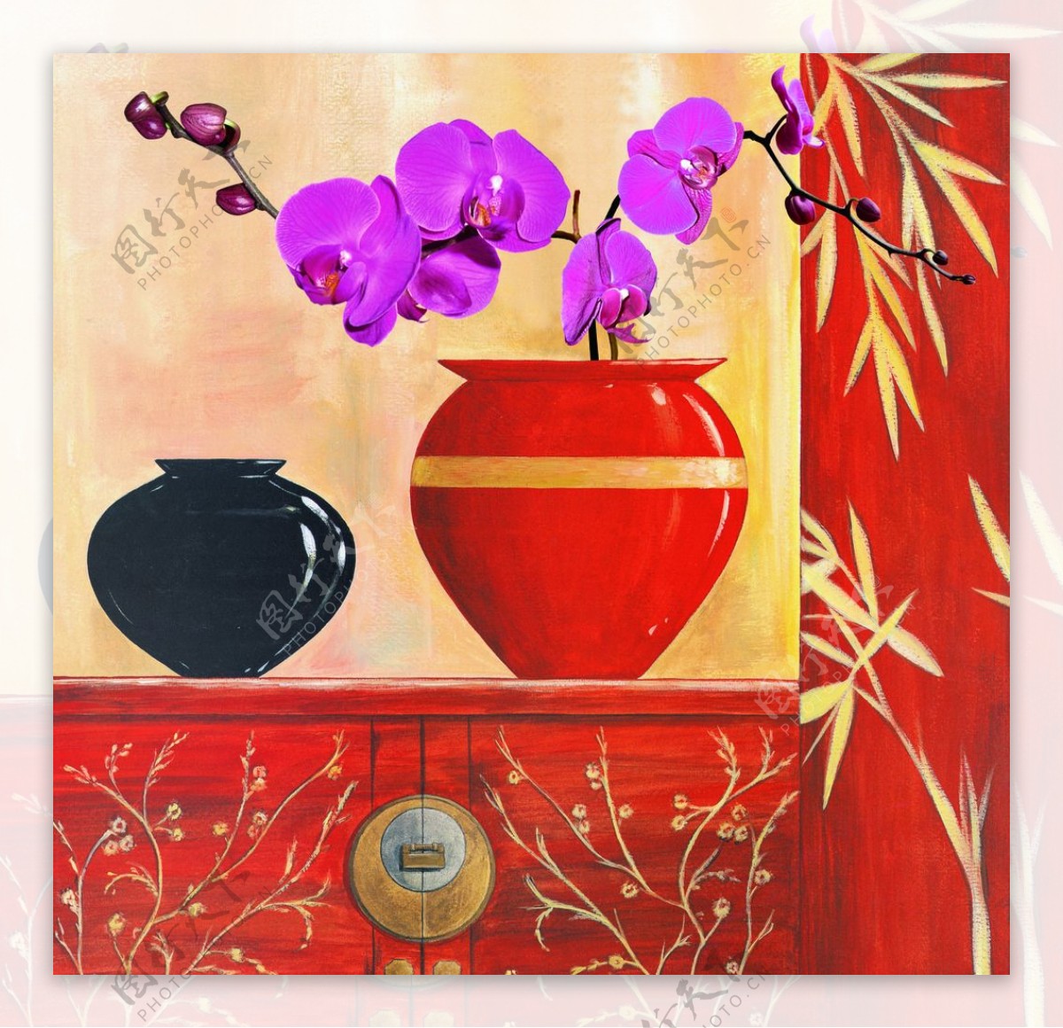 蝴蝶兰花瓶装饰画图片