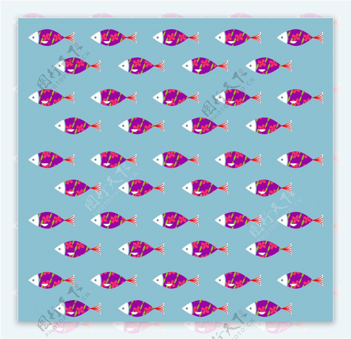 紫色卡通鱼背景无叶图片