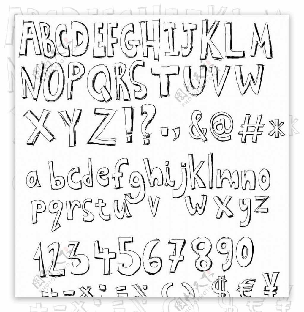 手写素描字母数字符号图片